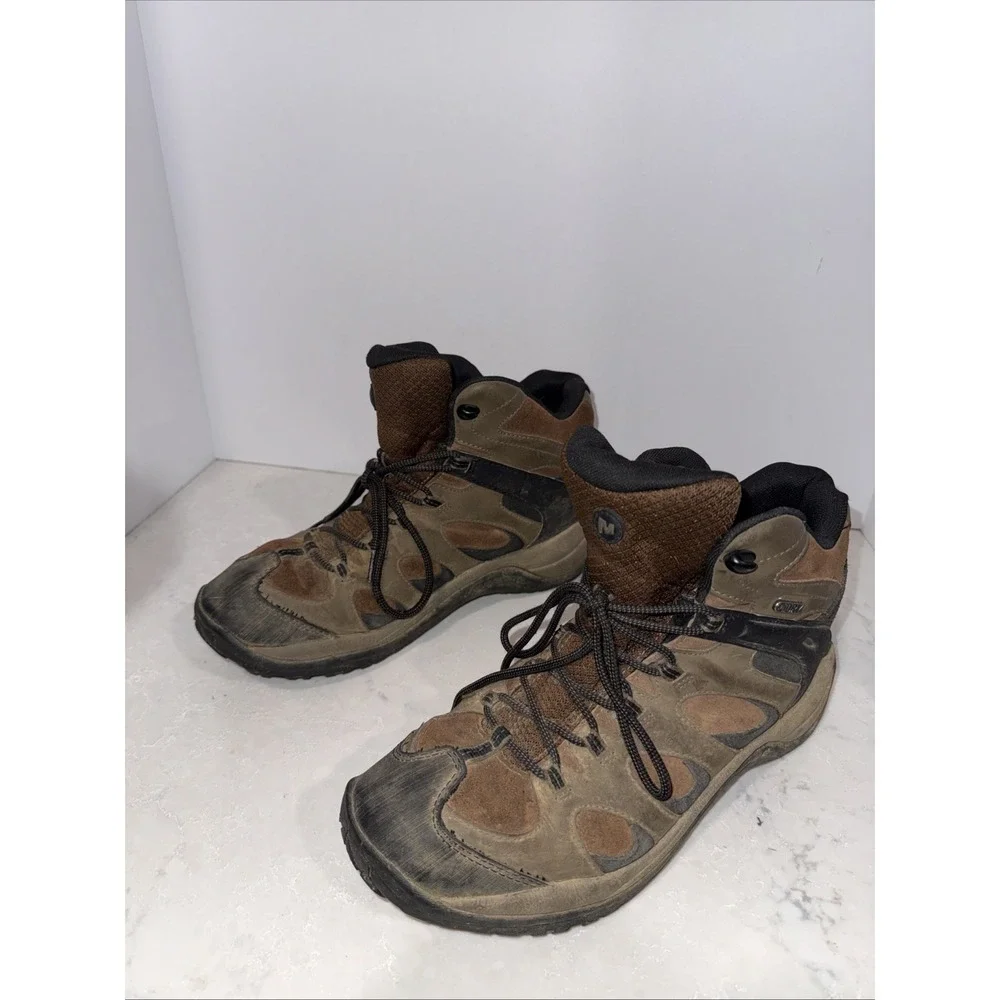 MERRELL Reflex Mens Size 10.5 Waterproof Mid Hiking Ankle Boots Laces Brown